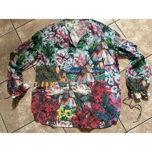 ISSA 10 Silk Painted Oversized Tunic Blouse
